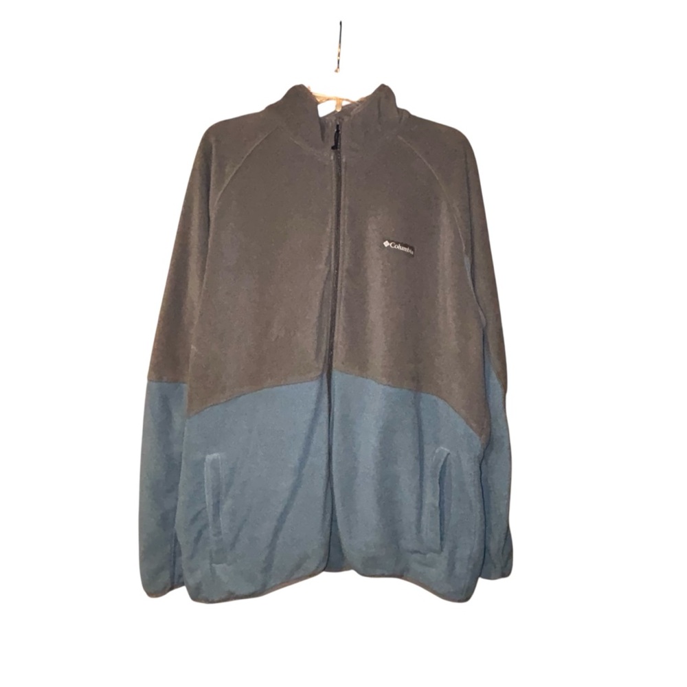Columbia Mens Fleece Jacket XXL Full Zip Gray Blue Colorblock Outdoor